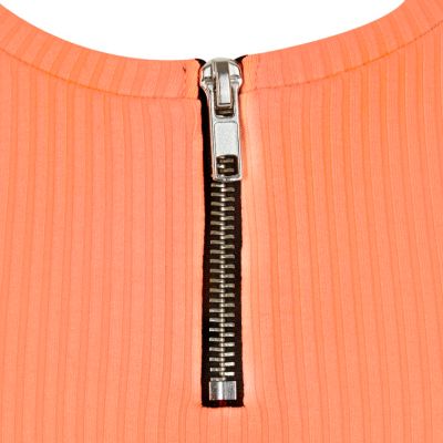 Girls orange branded zip crop top
